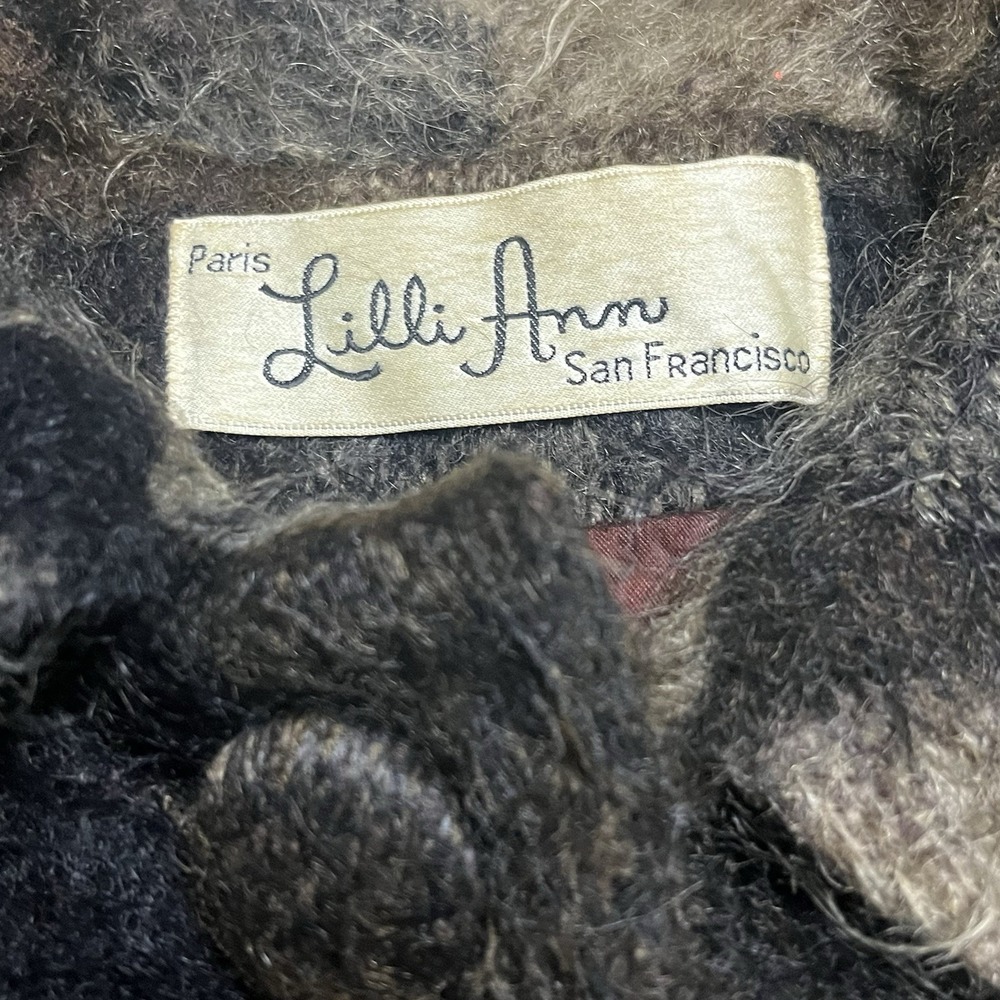 VTG 50s 60s Lilli Ann Paris Mohair Wool Plaid Swing Coat Mink Fur Collar M L - Picture 6 of 16